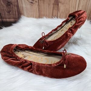 Sam Edelman Felicia Canyon Orange Velvet Ballet Flat Size Women's 7.5 NWOT
